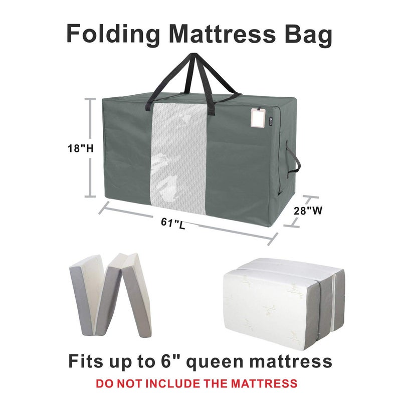 HYPER VENTURE Folding Mattress Storage Bag - Durable Carry Case Fits for Tri-Fold Up to 6 inches Queen Mattress, Grey - Image 2
